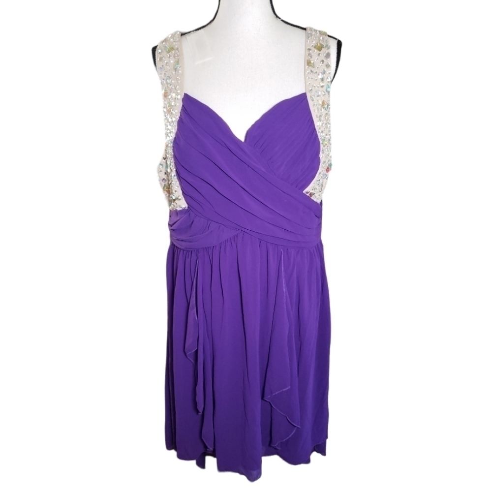 NWT Vintage Deb Purple Rhinestone Pleated Handkerchief Formal Dress Size 20